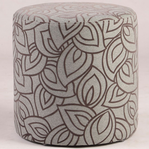 2 Piece Round Ottoman Set in Gray & Taupe Leaf